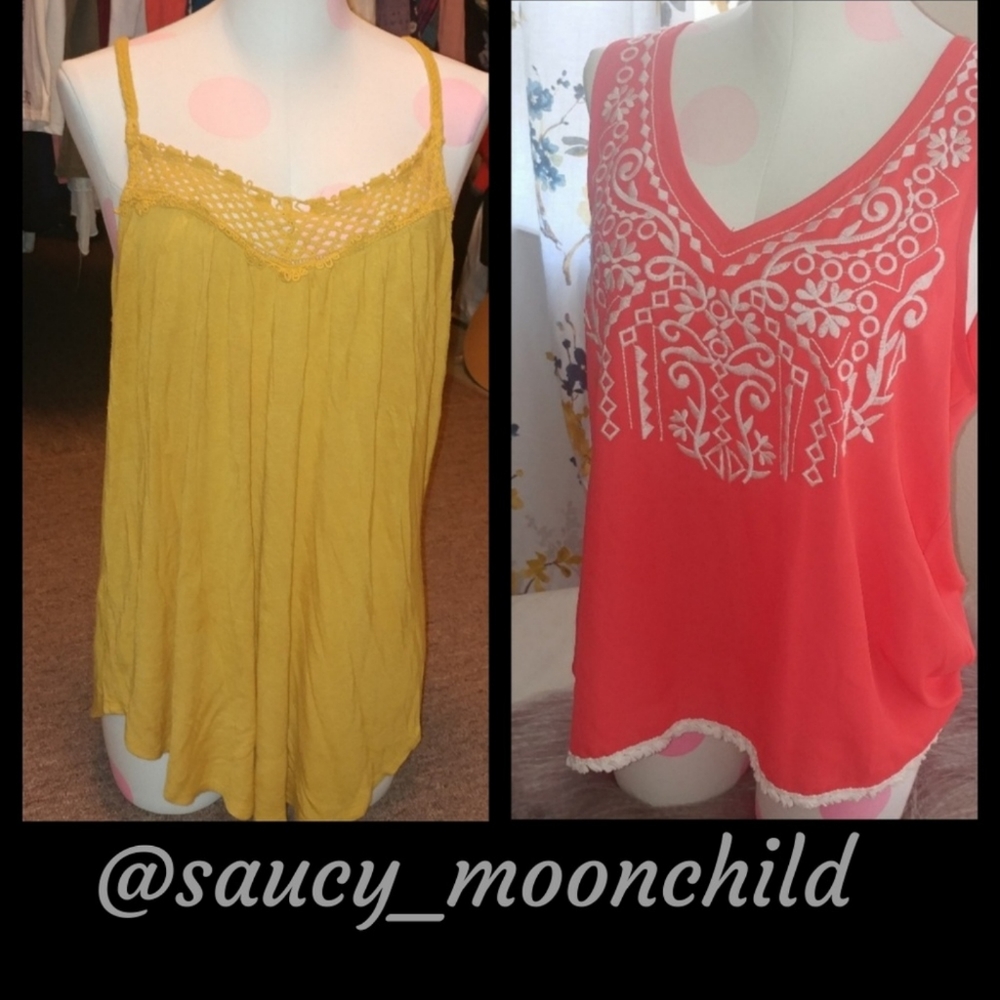 Xhiliration • Women's XL 2pc Summer Tank Top Bundle Boho Embroidered Vacay Beach